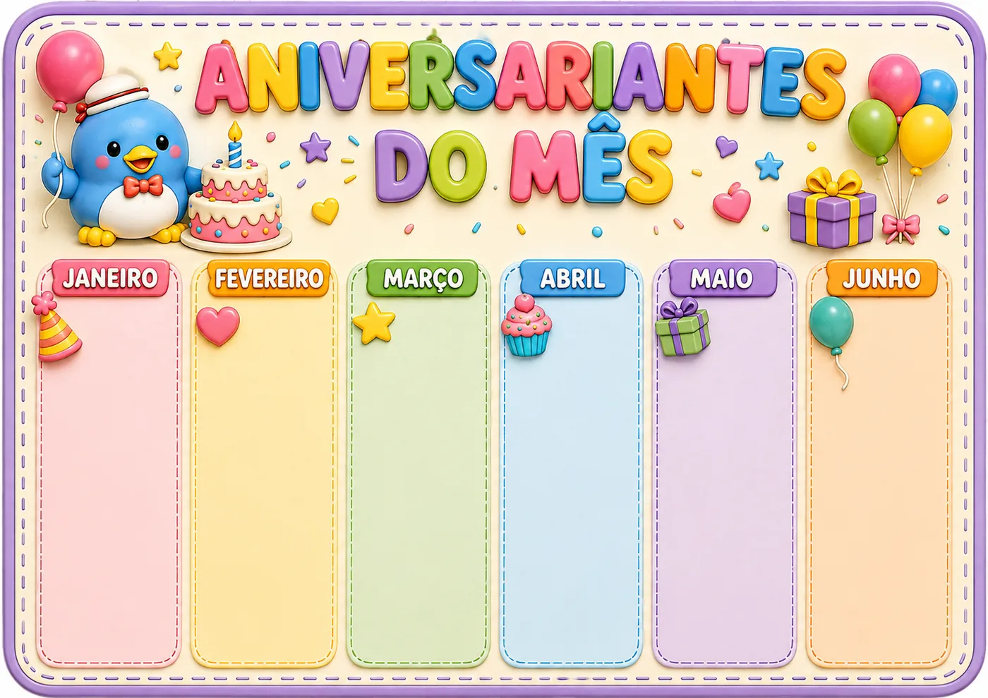 Aniversariantes do mês — janeiro a dezembro
