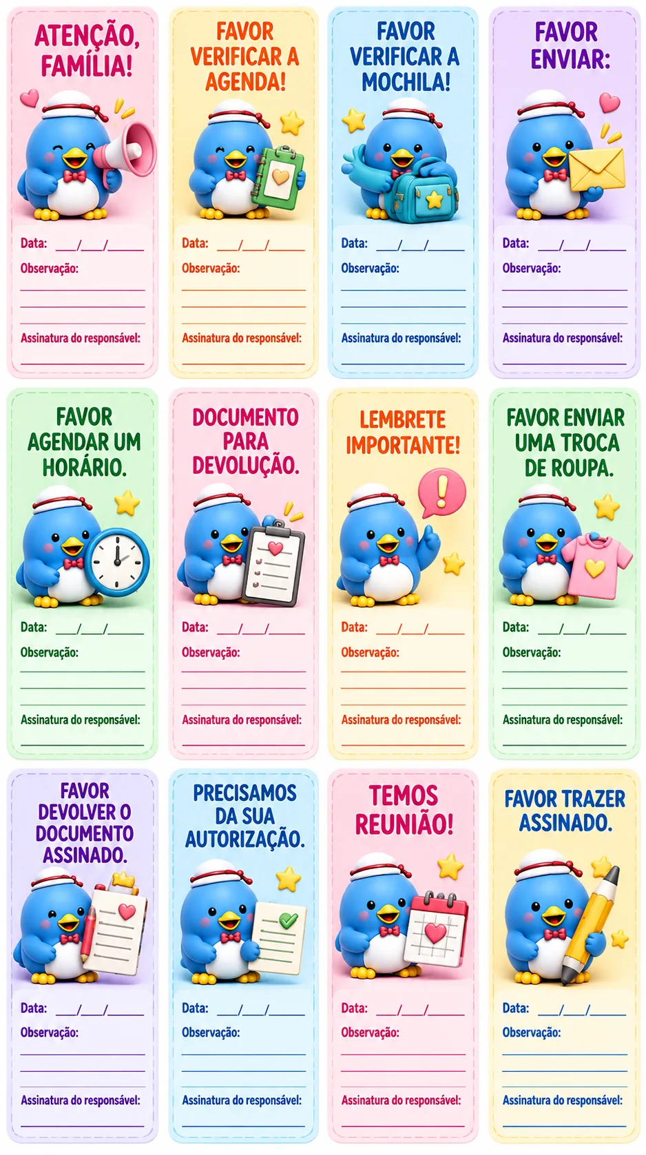 Página de amostra: Avisos com data e observação