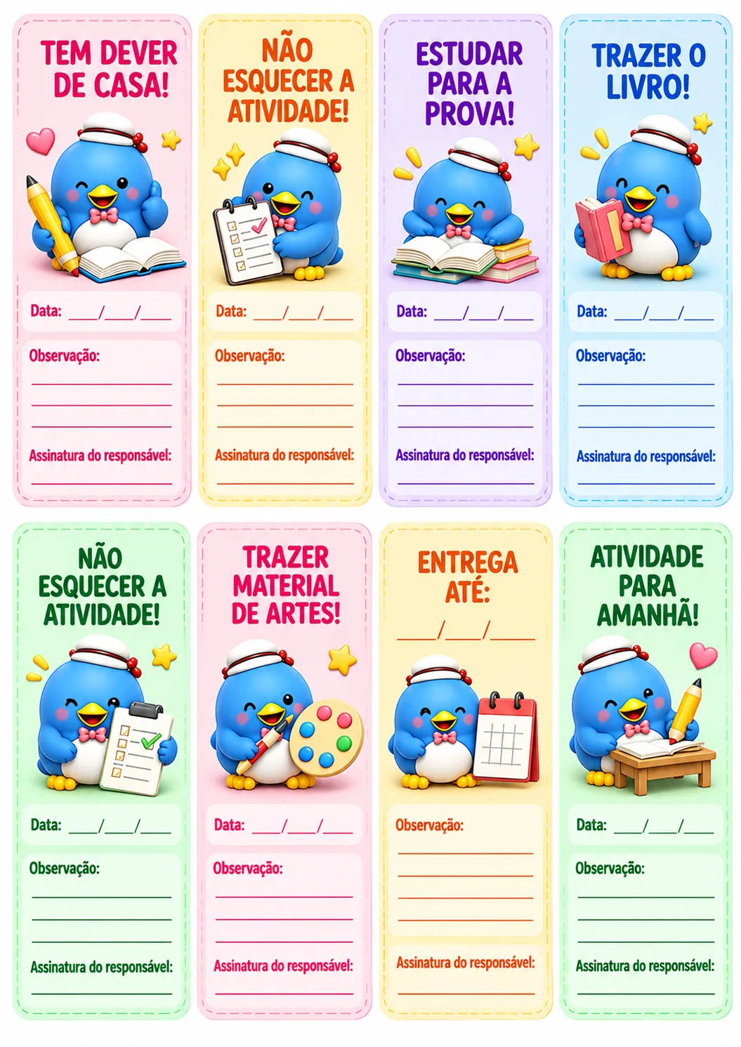 Página de amostra: Lembretes de atividades