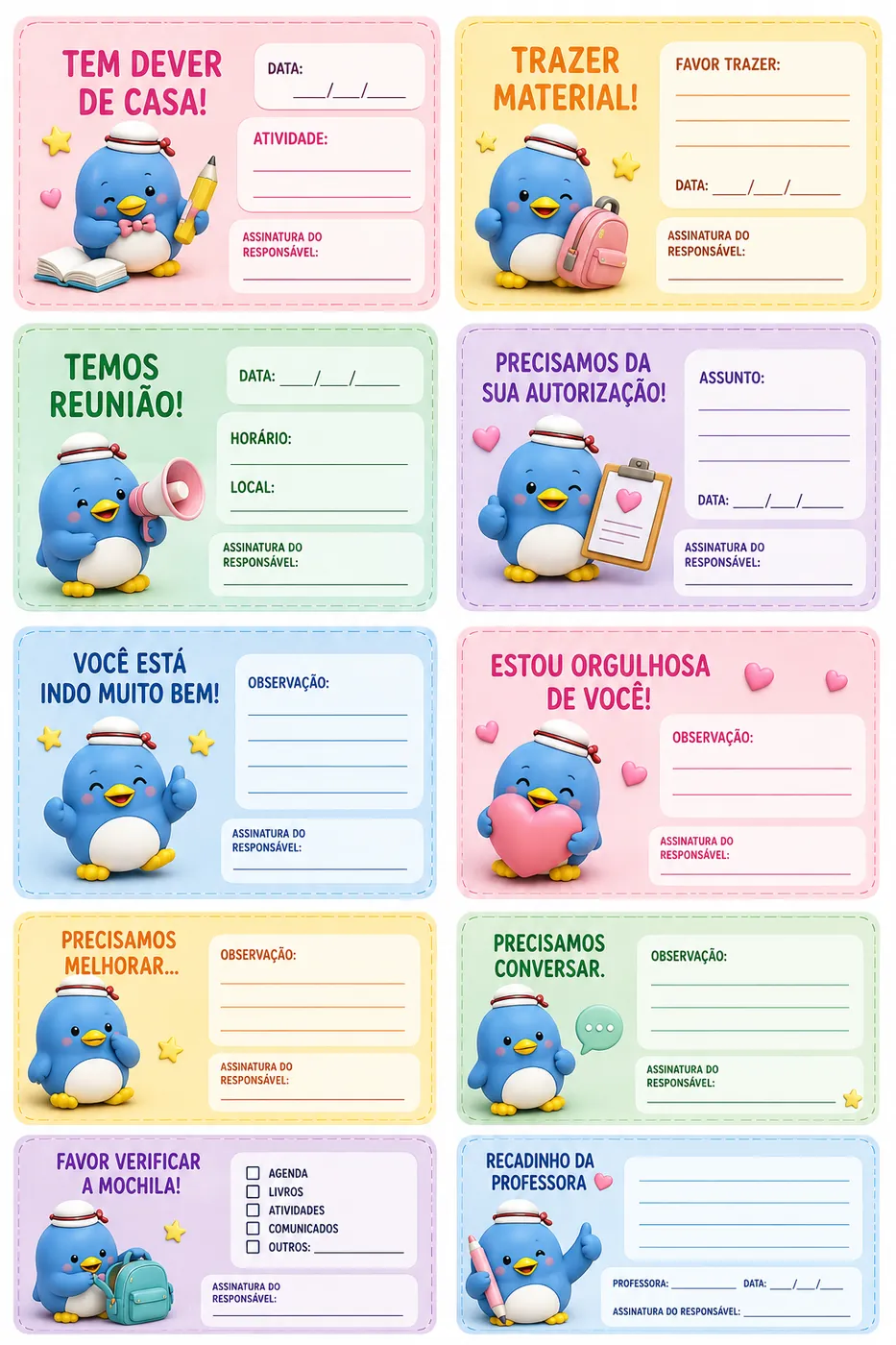 Página de amostra: Bilhetes com campos para preencher