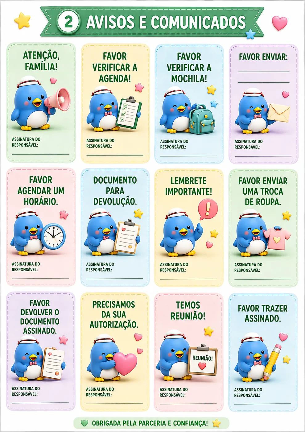 Página de amostra: Avisos e comunicação